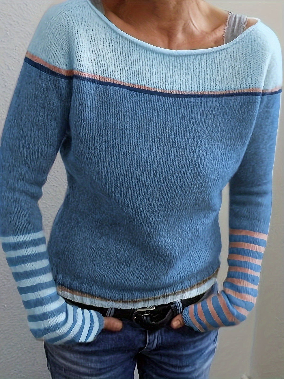 Veldine | Women's Color Block Boat Neck Sweater