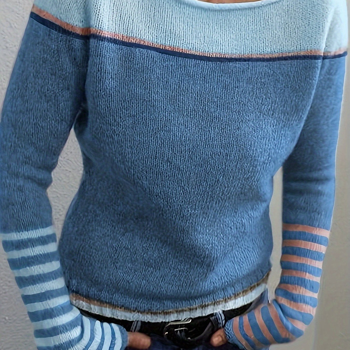 Veldine | Women's Color Block Boat Neck Sweater