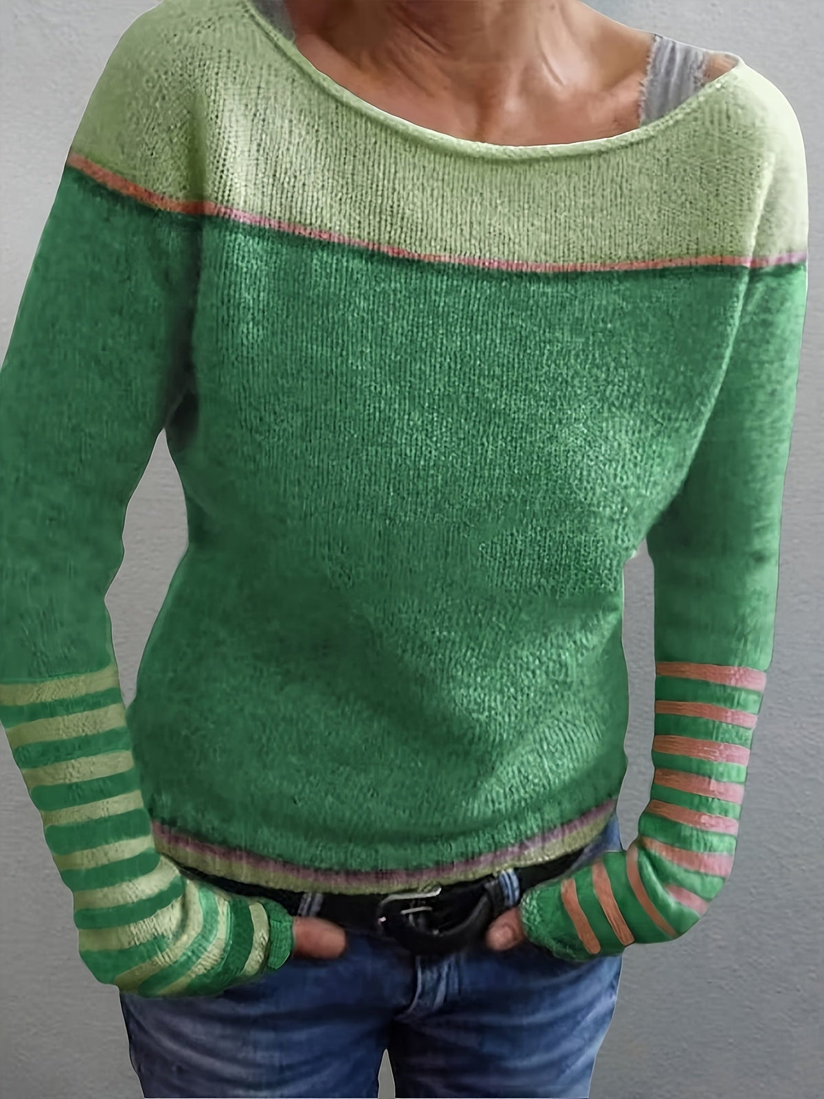 Veldine | Women's Color Block Boat Neck Sweater