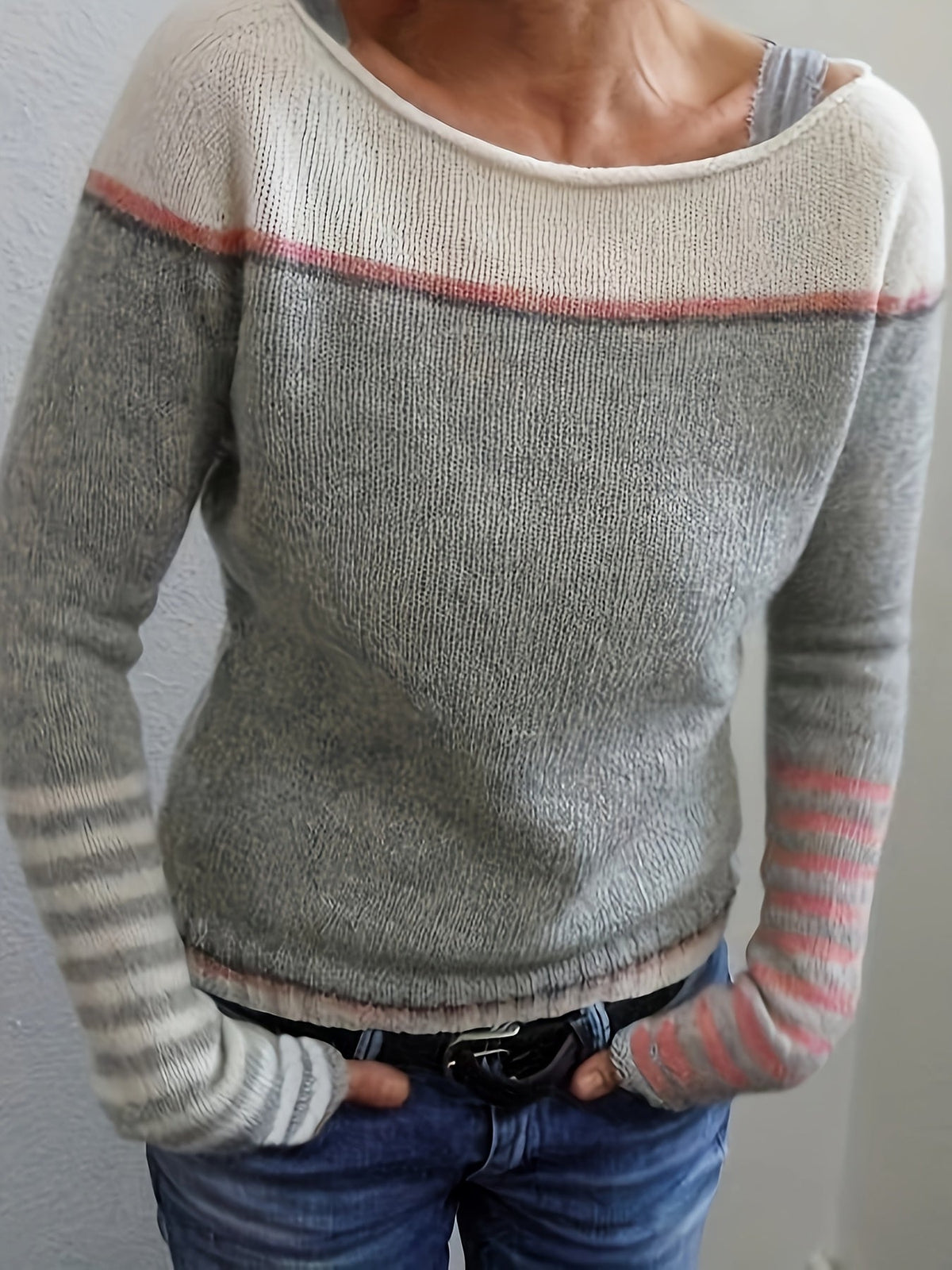Veldine | Women's Color Block Boat Neck Sweater
