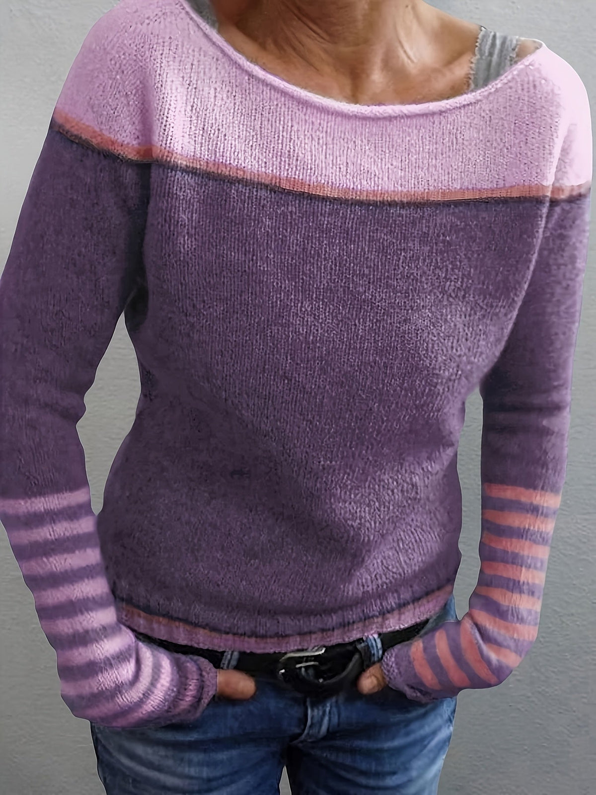 Veldine | Women's Color Block Boat Neck Sweater