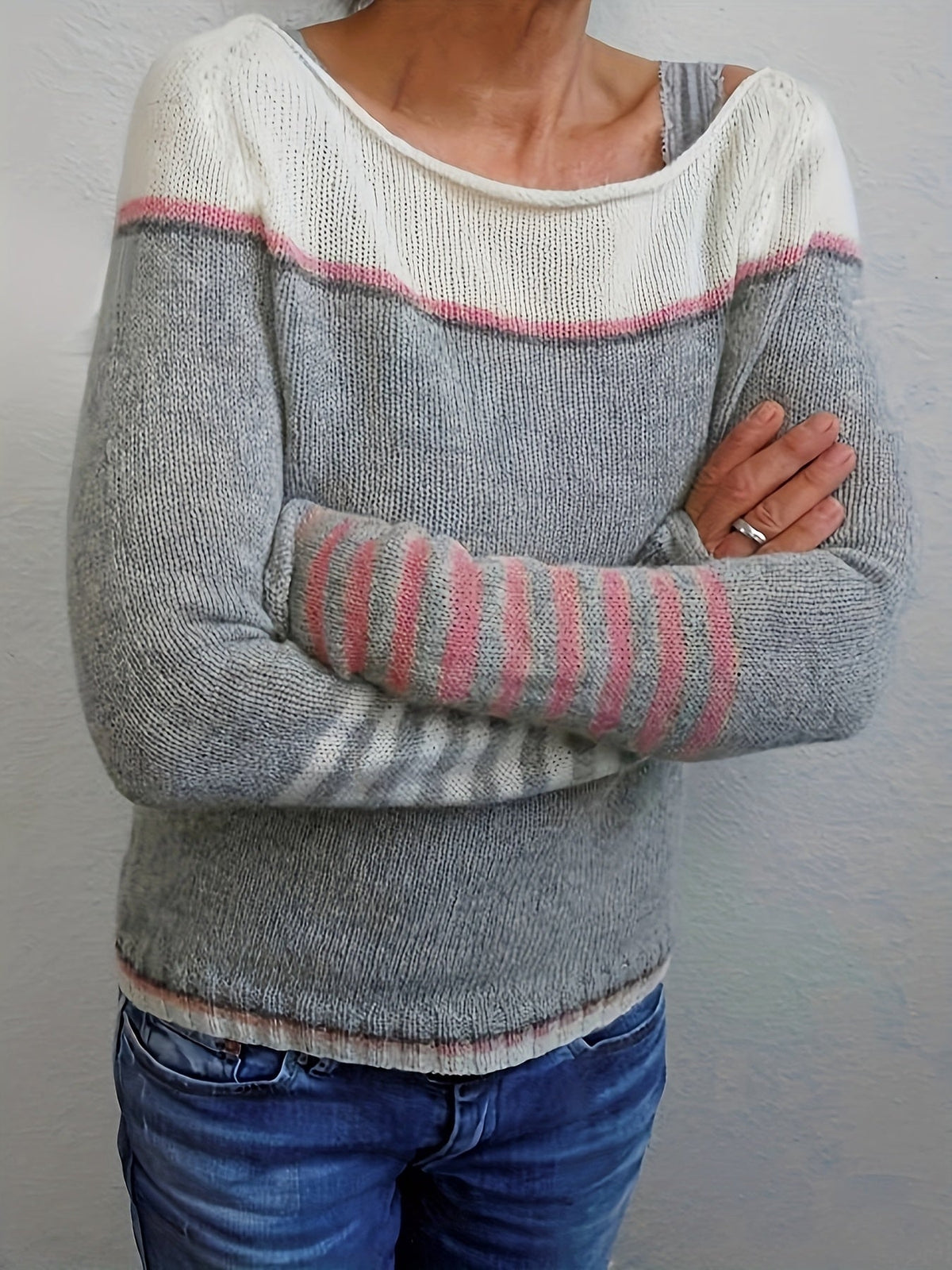 Veldine | Women's Color Block Boat Neck Sweater