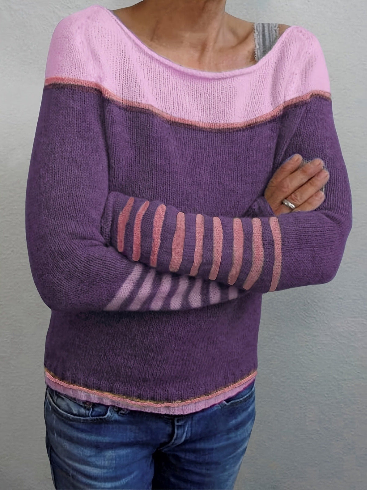 Veldine | Women's Color Block Boat Neck Sweater