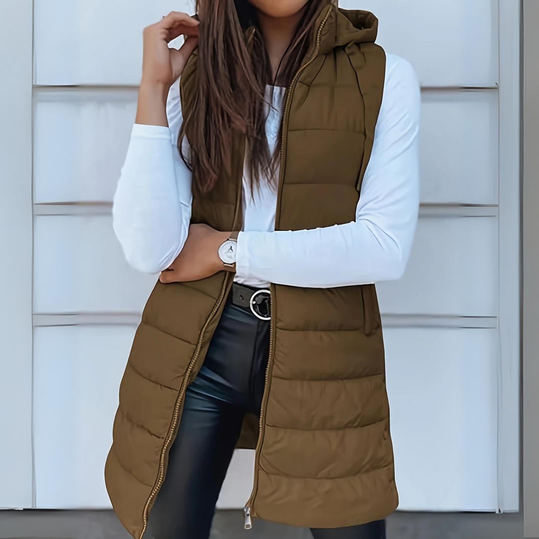 Veldris | Women's Long Hooded Puffer Vest