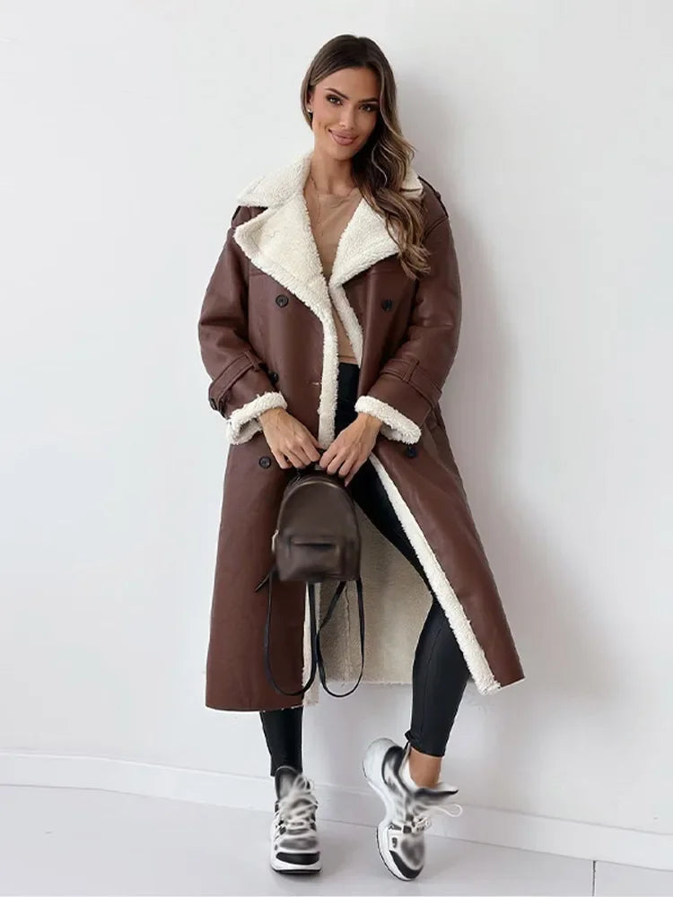 Velowyn | Women's Sherpa-Lined Long Trench Coat