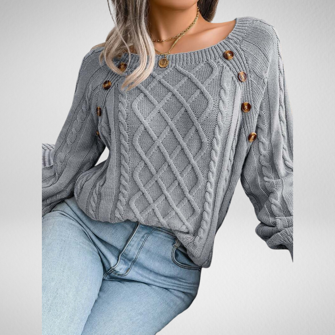 Vexara | Women's Cable Knit Button Detail Sweater