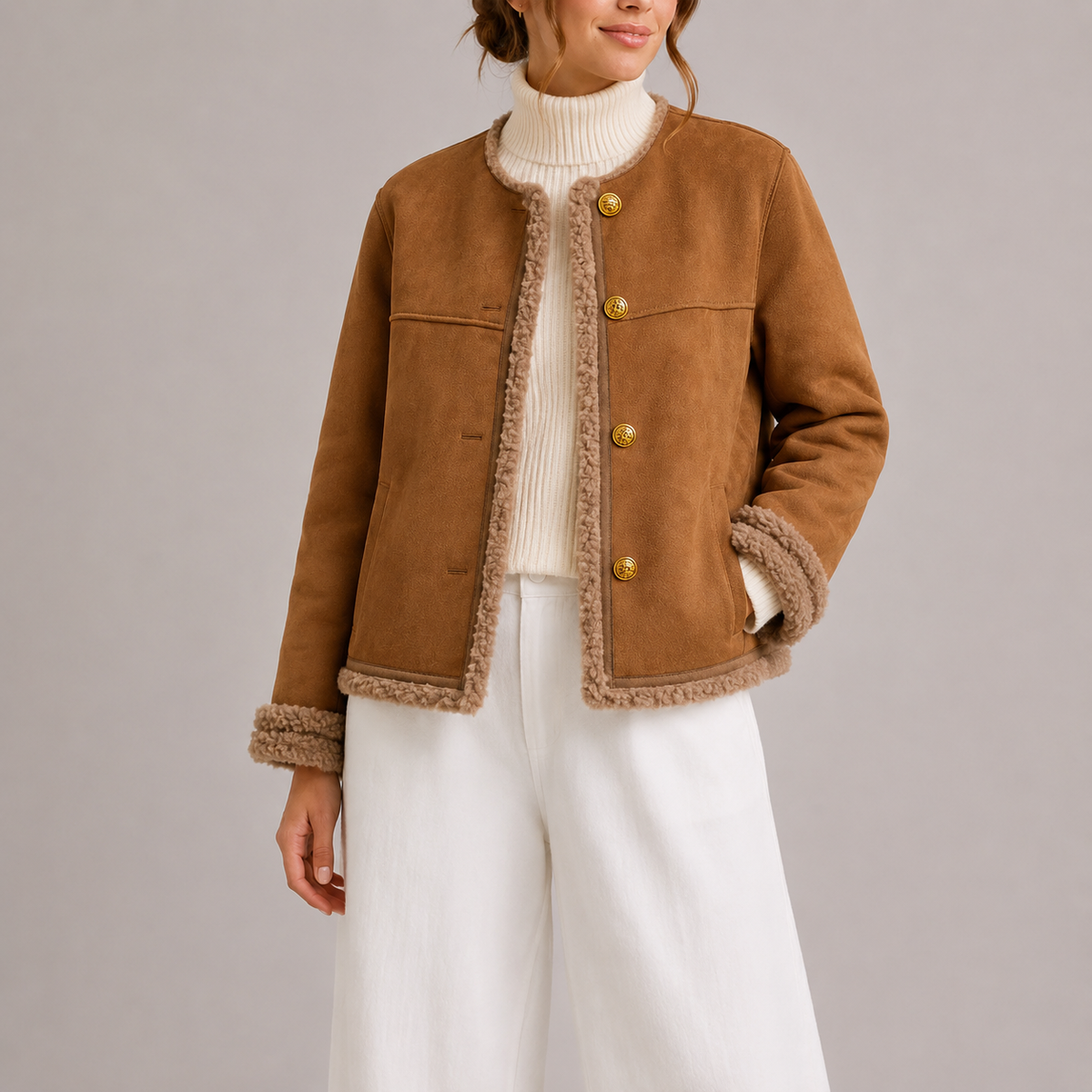 Vornelle | Women's Faux Suede Shearling Jacket