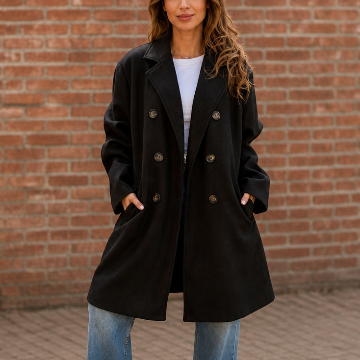 Vossara | Women's Winter Coat Double-Breasted Peacoat