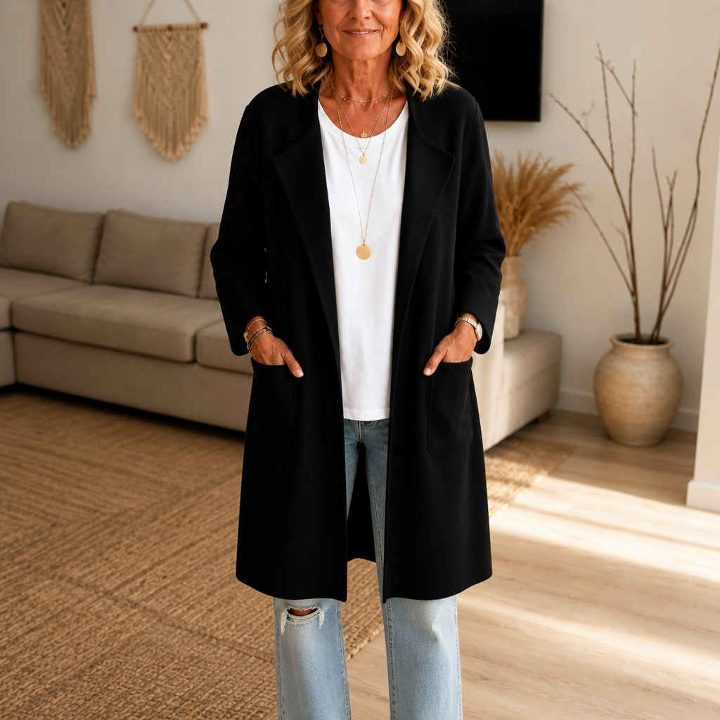 Vossara | Women's Winter Coat Longline Open-Front