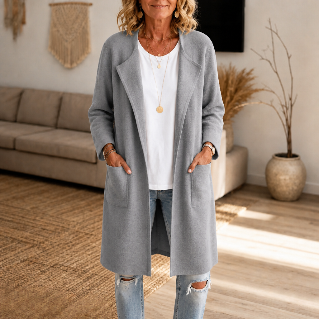 Vossara | Women's Winter Coat Longline Open-Front