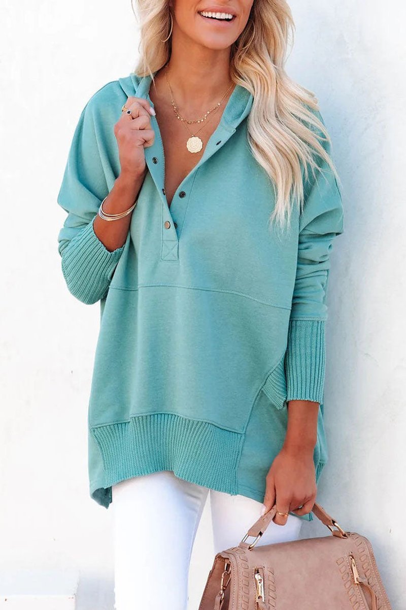 Effortless Oversized Henley Pullover Hoodie