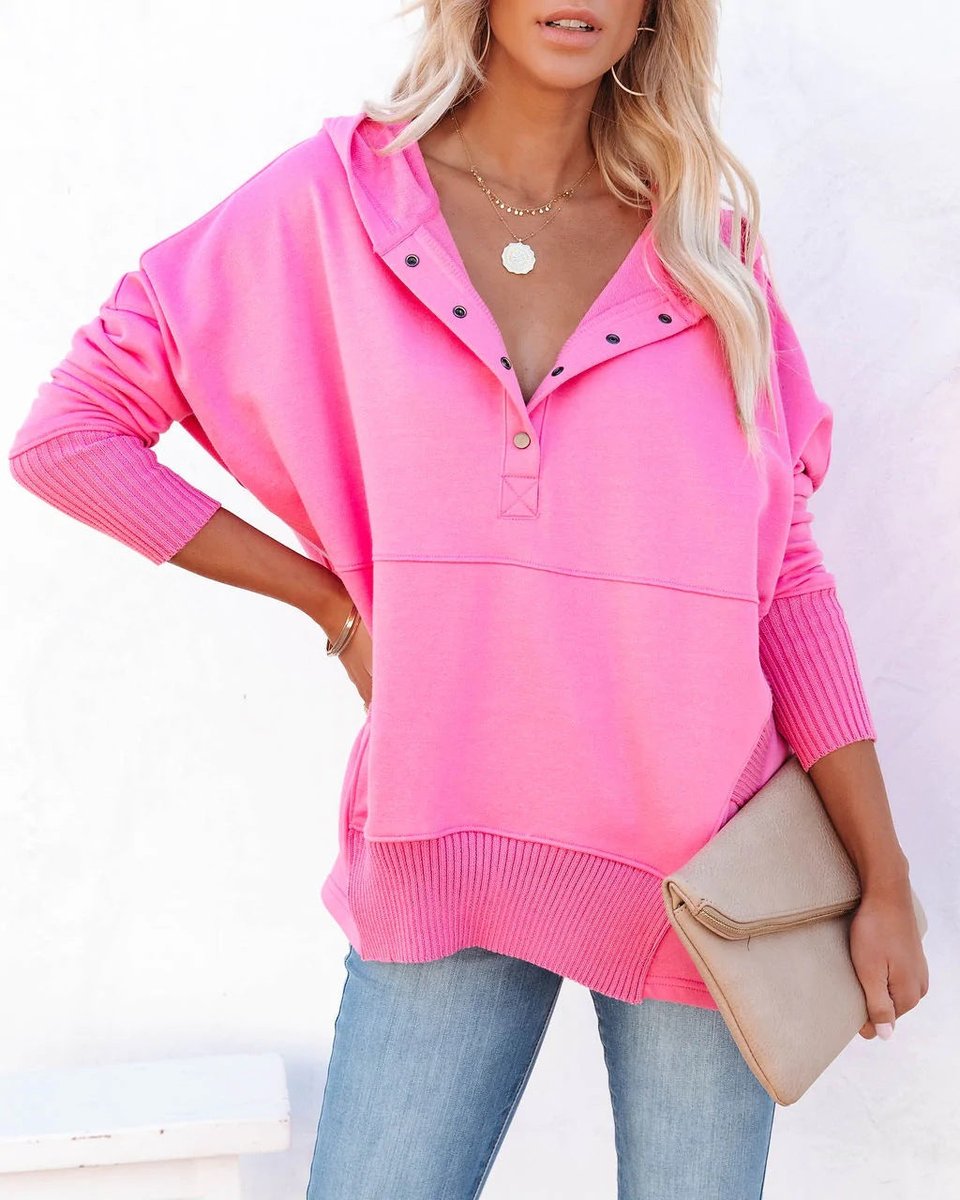 Effortless Oversized Henley Pullover Hoodie