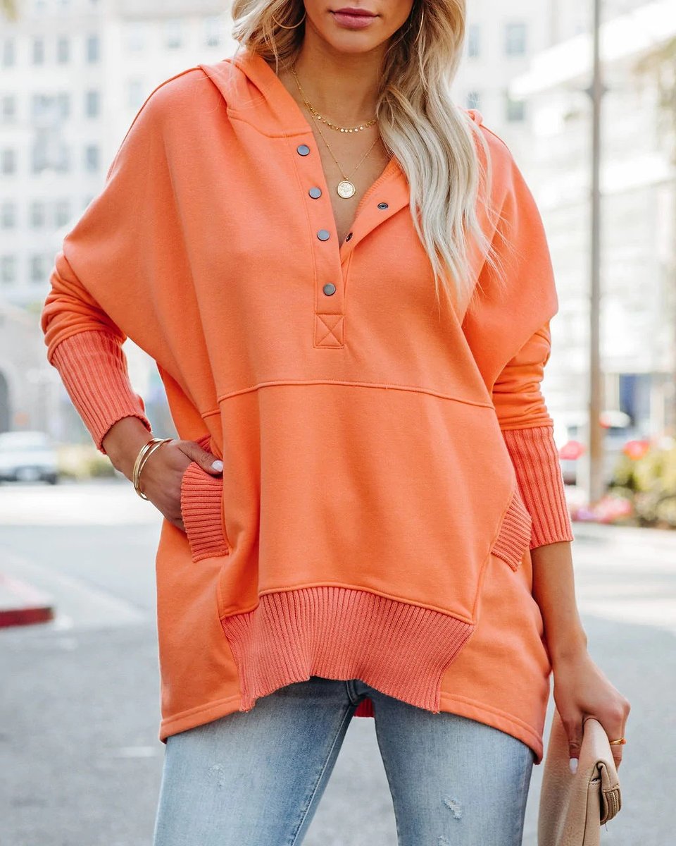 Effortless Oversized Henley Pullover Hoodie