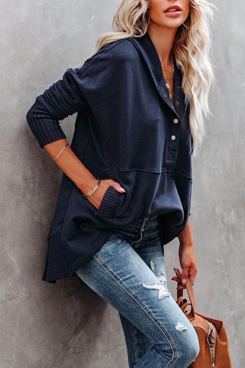 Effortless Oversized Henley Pullover Hoodie
