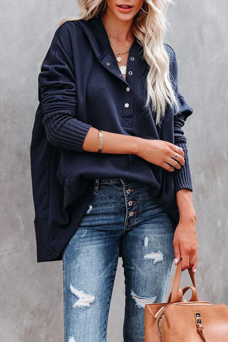 Effortless Oversized Henley Pullover Hoodie