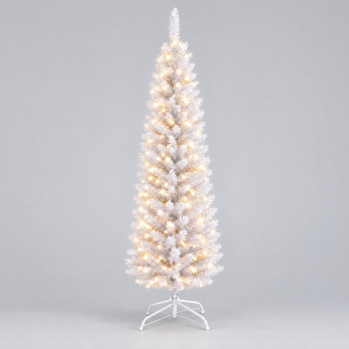 White Pencil Christmas Tree 4ft, 5ft, 6ft – Slim Artificial Tree, Optional Lights