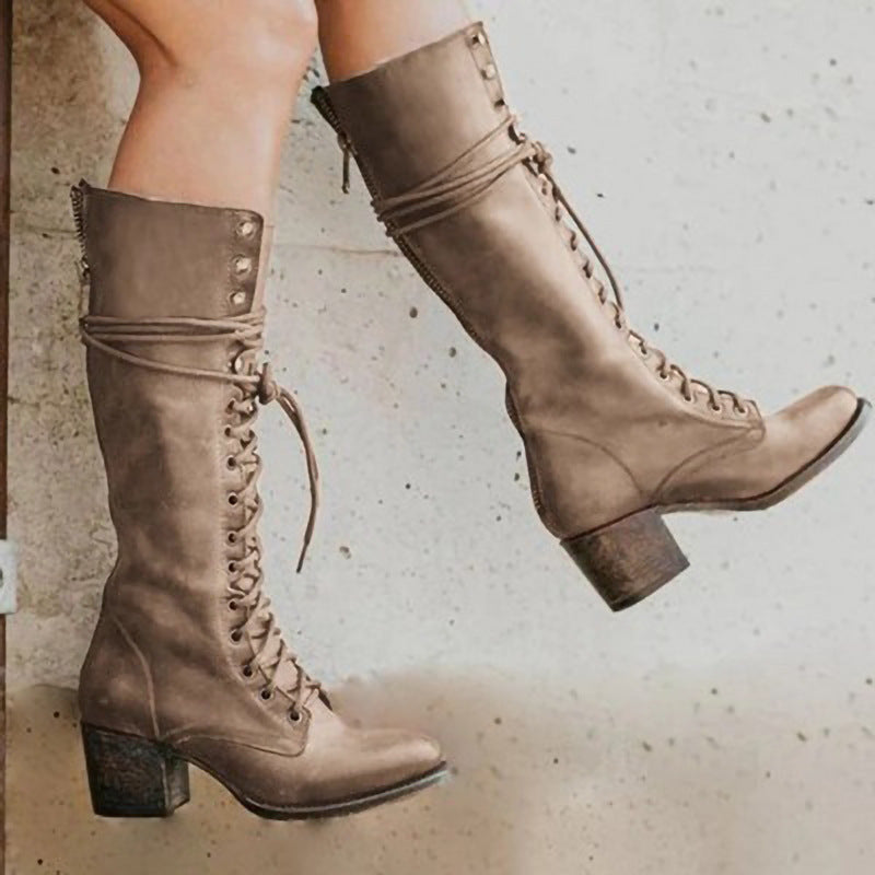 Lace Up Combat Block Heel Boots