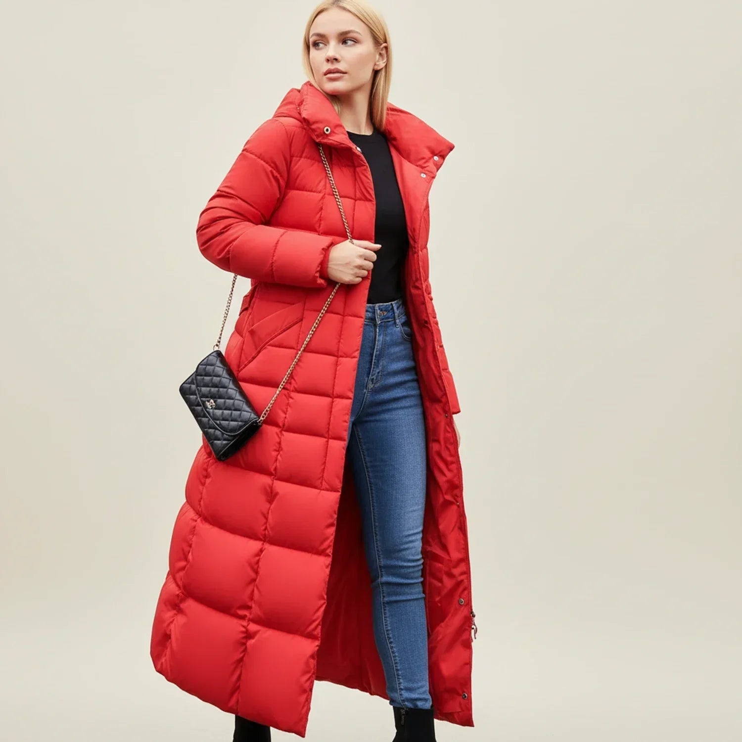 Maxi-length quilted hooded puffer jacket for women | Celeste