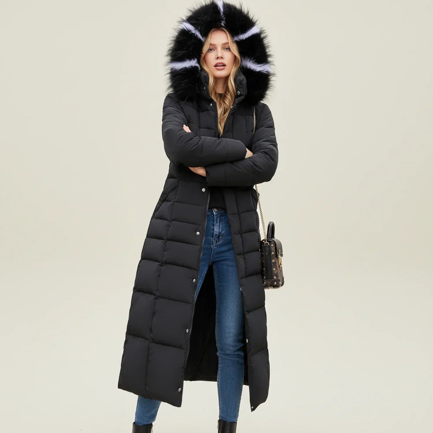 Maxi-length quilted hooded puffer jacket for women | Celeste