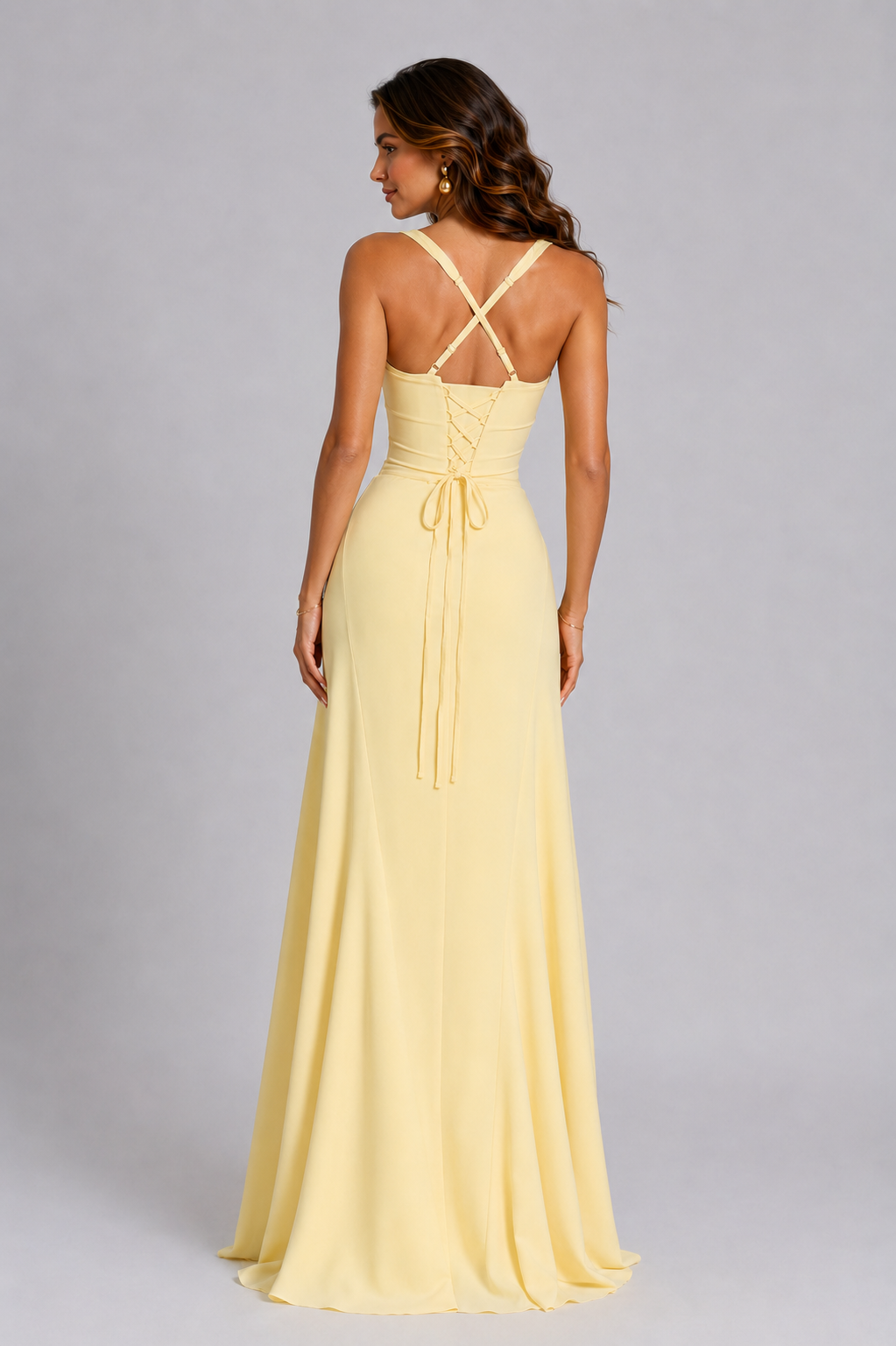 Women's Chiffon Maxi Dress Sweetheart Lace-Up Back Wedding Evening Formal