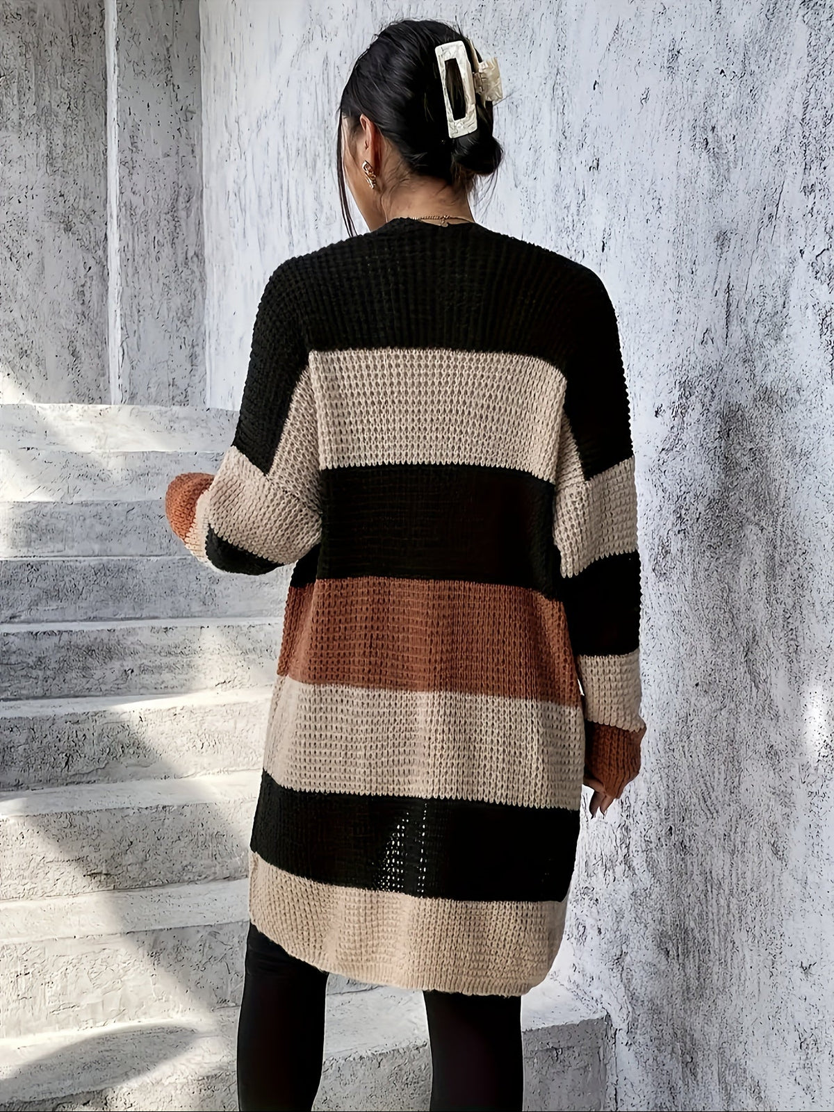 Wreneth | Women's Striped Open Front Longline Cardigan