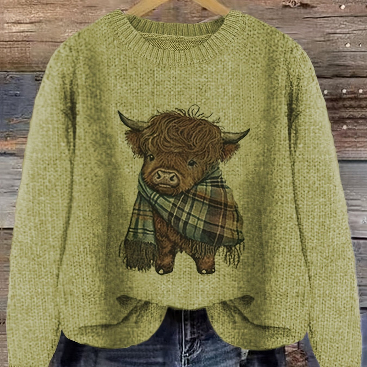 Wrenova | Women's Highland Cow Graphic Knit Sweater