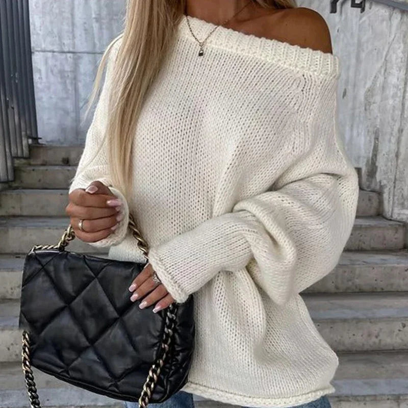 Wrenova | Women's Off-Shoulder Oversized Knit Sweater