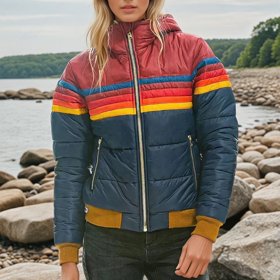 Zelvaine | Women's Retro Striped Hooded Puffer Jacket