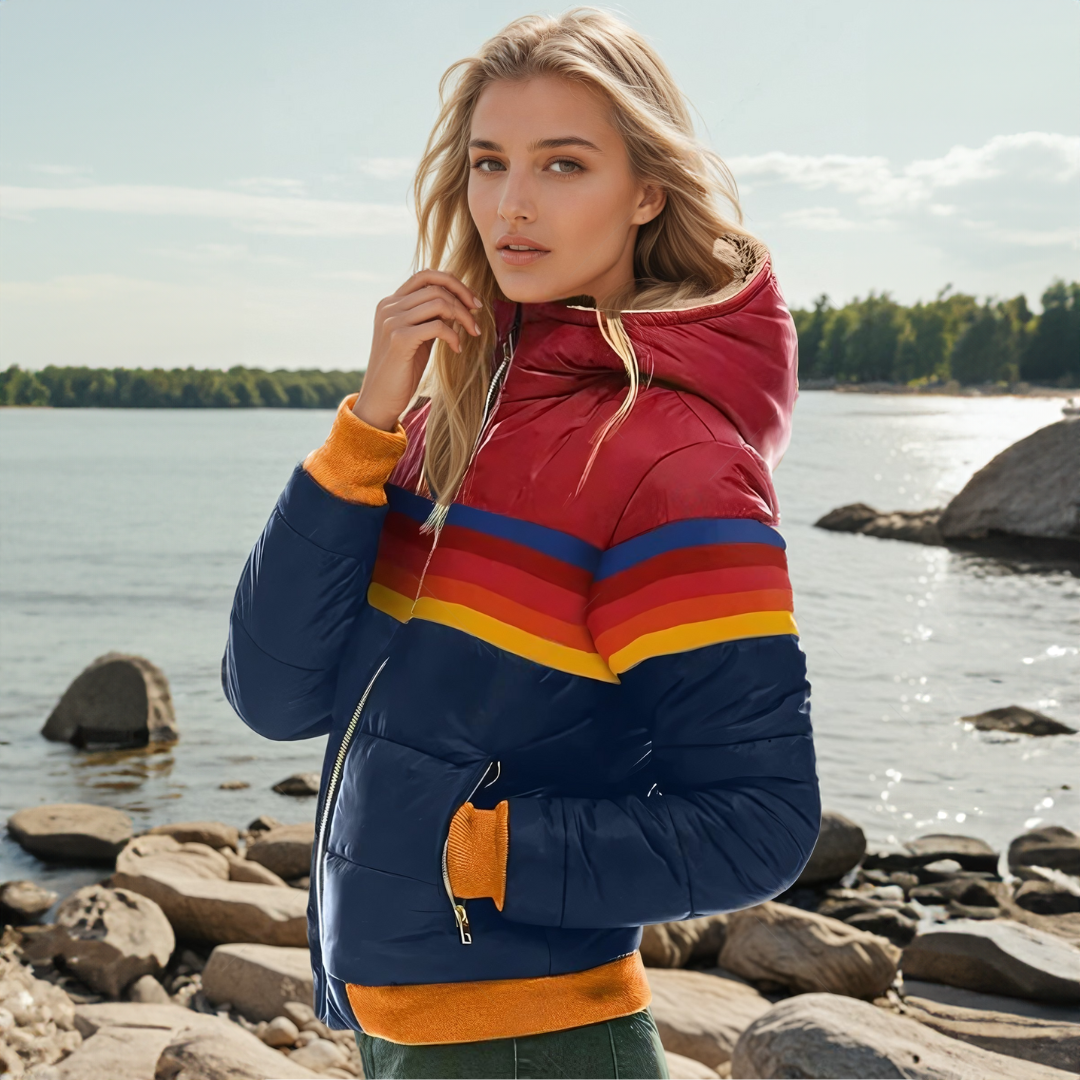 Zelvaine | Women's Retro Striped Hooded Puffer Jacket