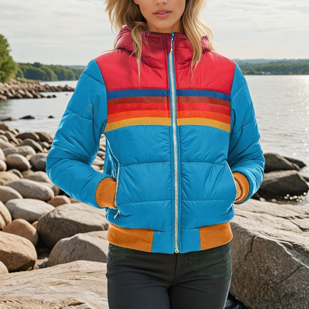 Zelvaine | Women's Retro Striped Hooded Puffer Jacket