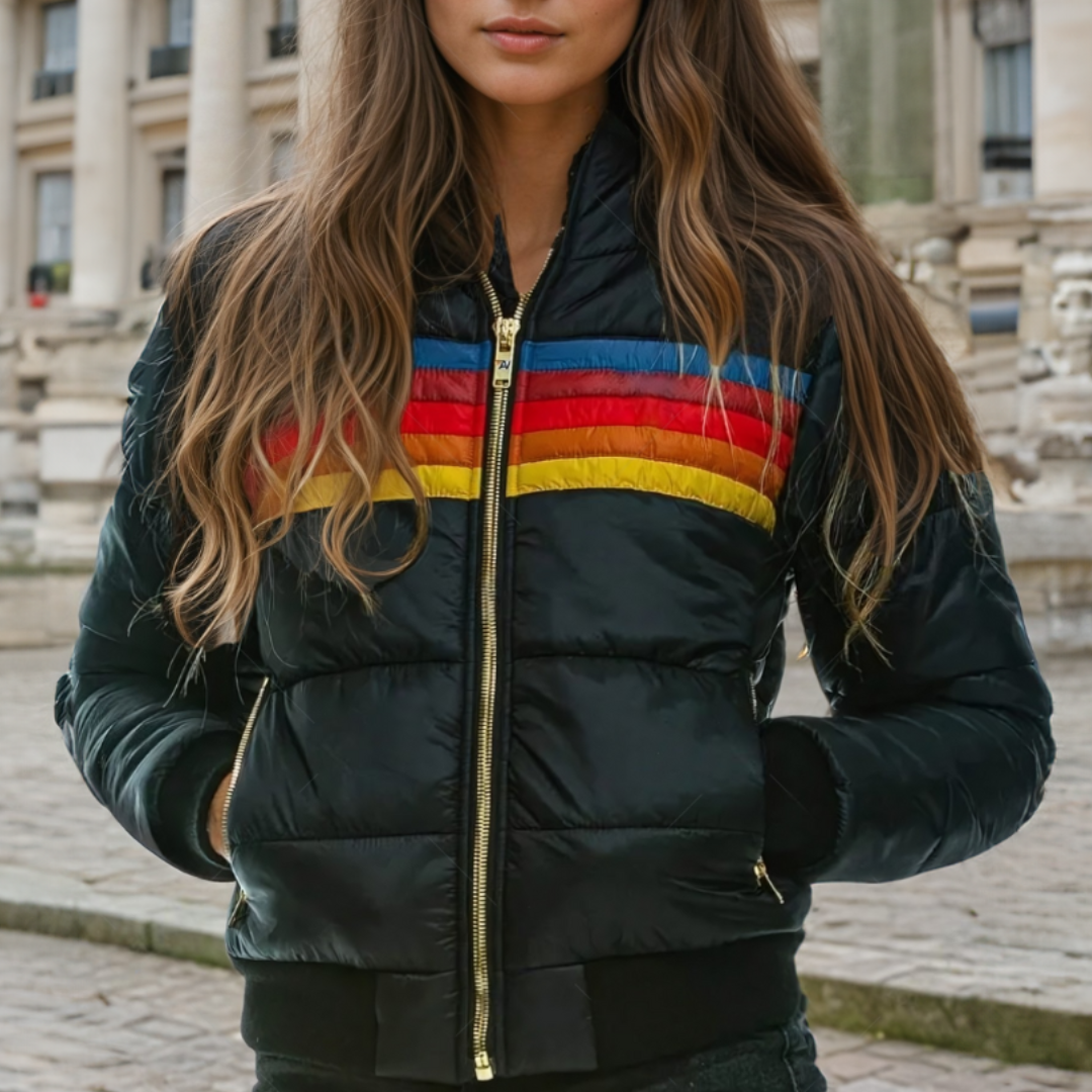 Zelvaine | Women's Retro Striped Hooded Puffer Jacket