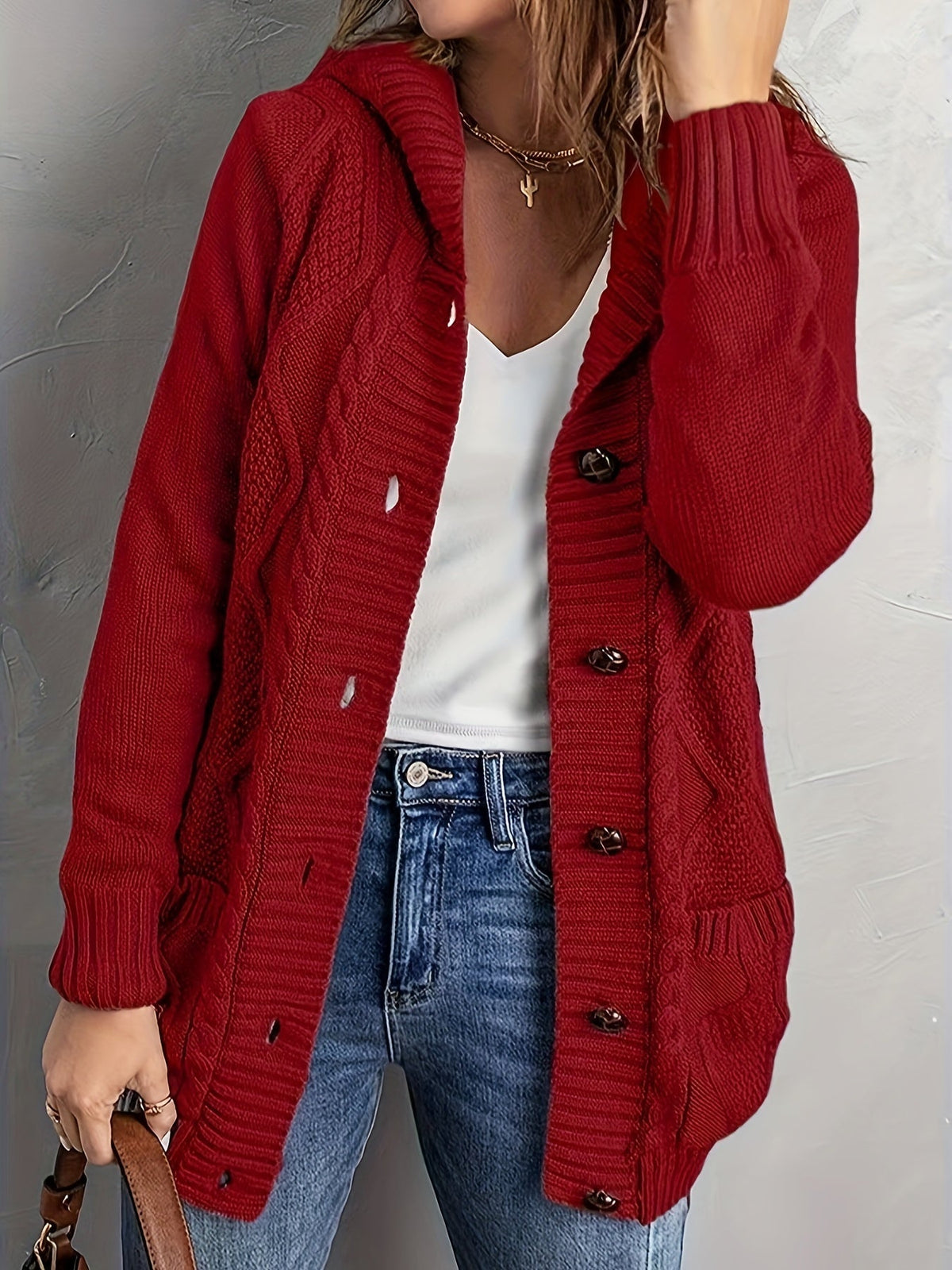 Zolvara | Women's Hooded Cable Knit Cardigan